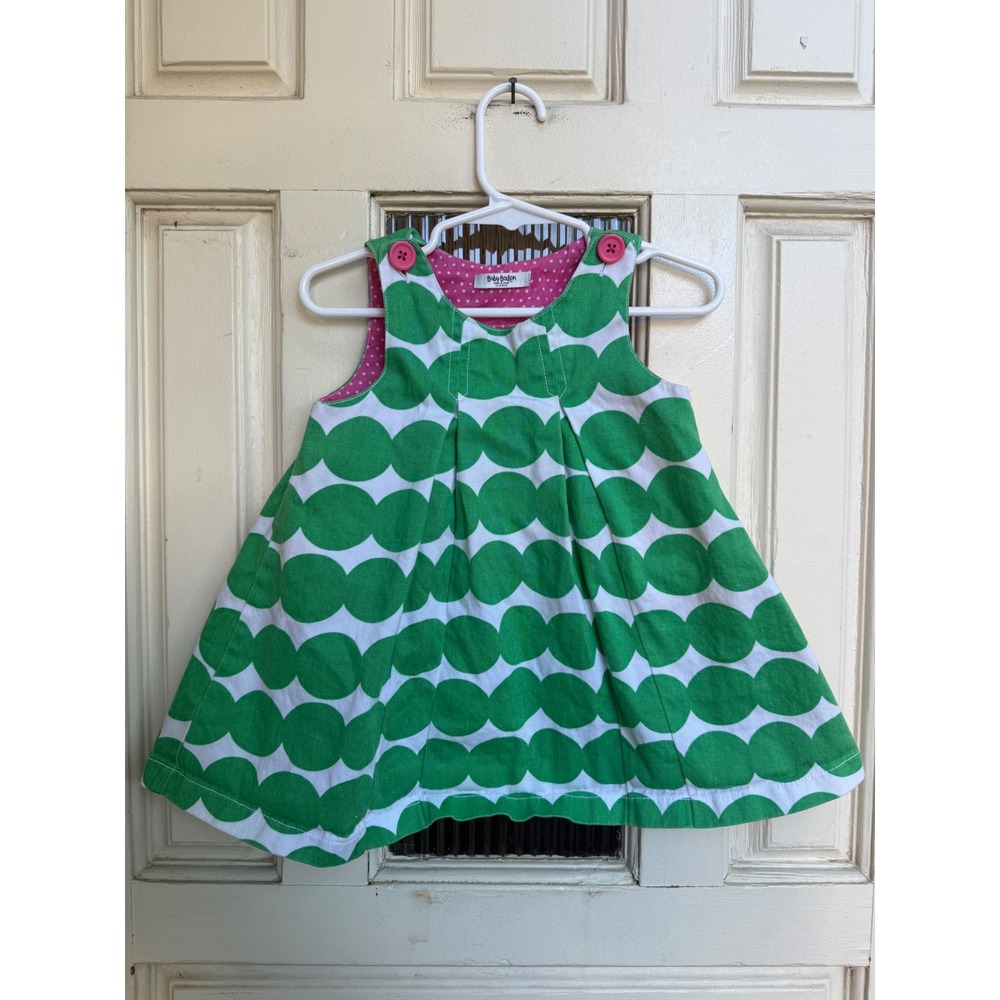 Baby Boden Green Geometric Circle Print Cotton Pinafore Dress Size 12-18 Months